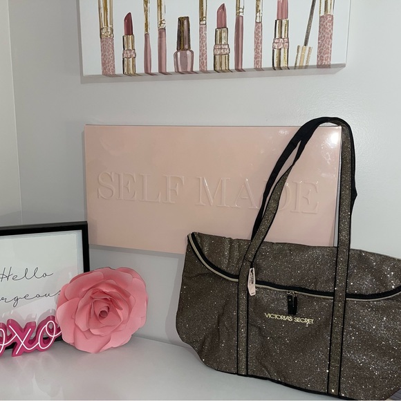 Bags Victorias Secret Gold Sparkle Tote Bag Poshmark
